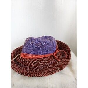 Jaden Rael 100% Raffia Hat Made in Madagascar Purple & Red Woven Straw Hat Sz S